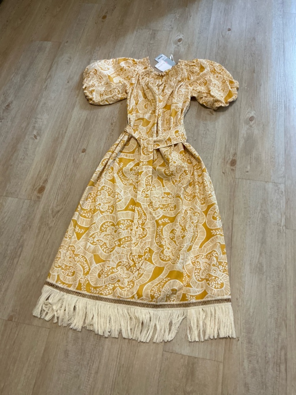 ANTONIO MELANI Yellow & Cream Paisley Maxi Dress with Fringe